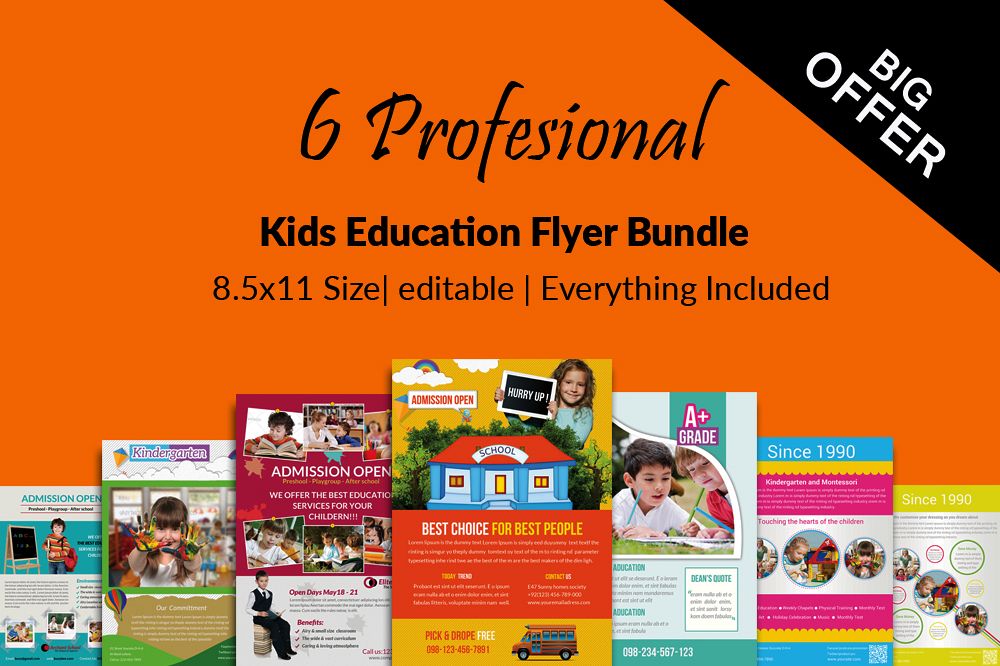 6 Kids School Education Flyers Bundle example image 1
