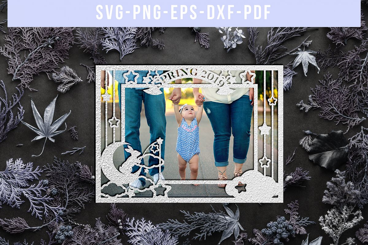 Customizable Landscape Photo Frame Papercut Template, PDF example image 1