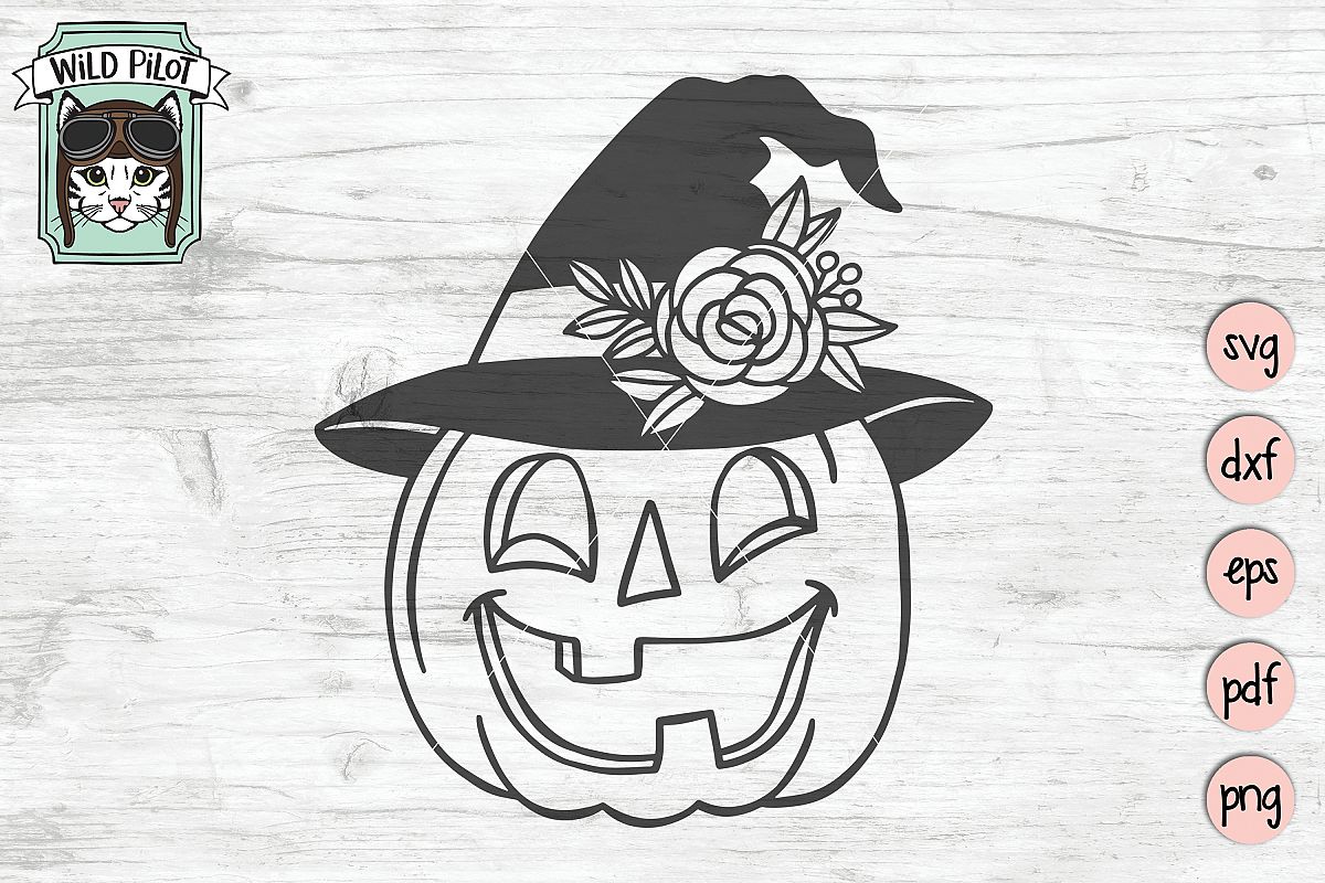 Pumpkin witch hat svg file, Jack o lantern cut file example image 1