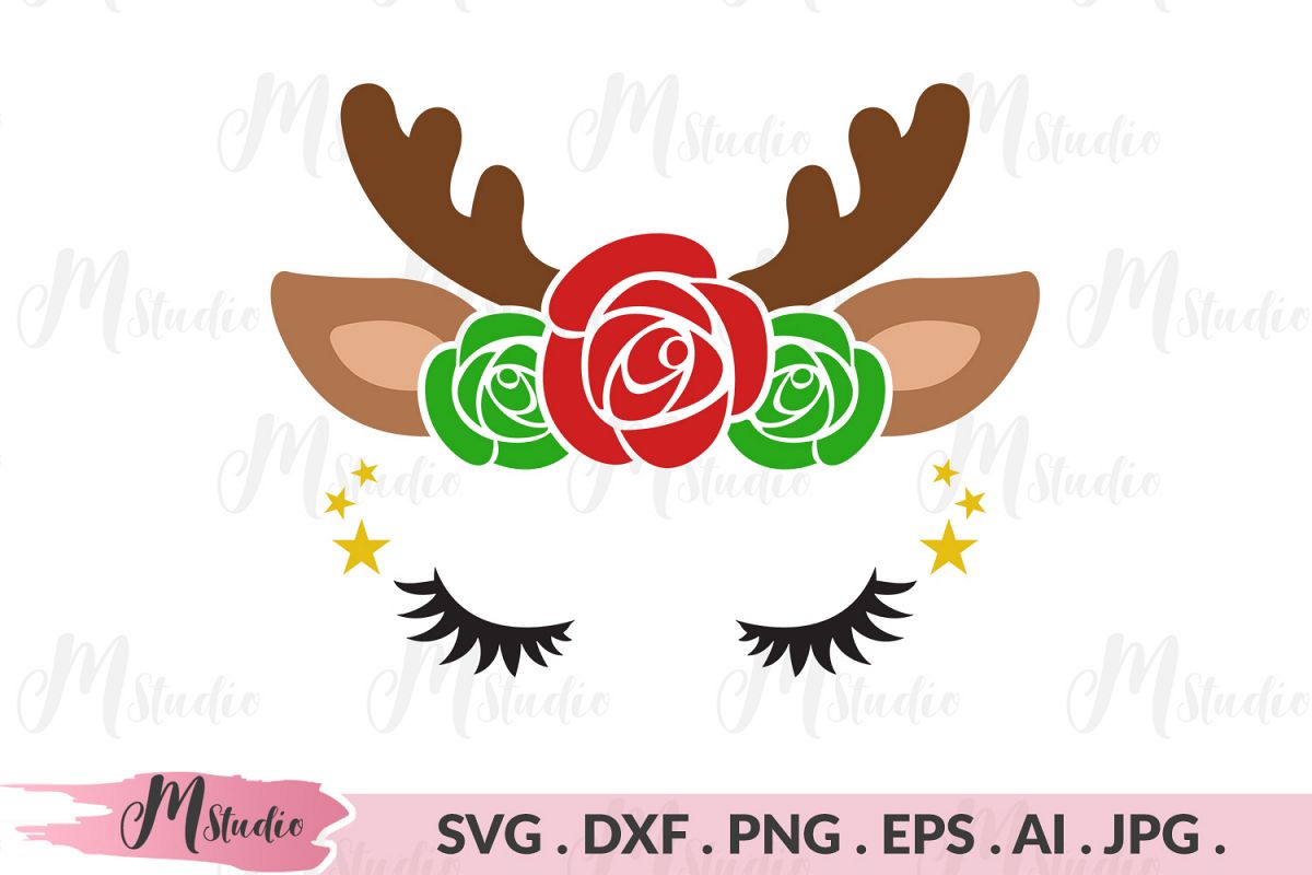 Reindeer flowers svg example image 1