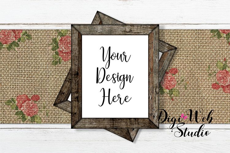 Flat Lay Wood Signs Mockup - Rustic Frames on Table Runner example image 1