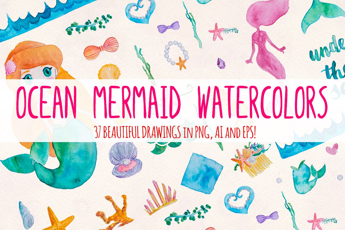 37 Mermaid and Ocean Watercolor Paintings example image 1