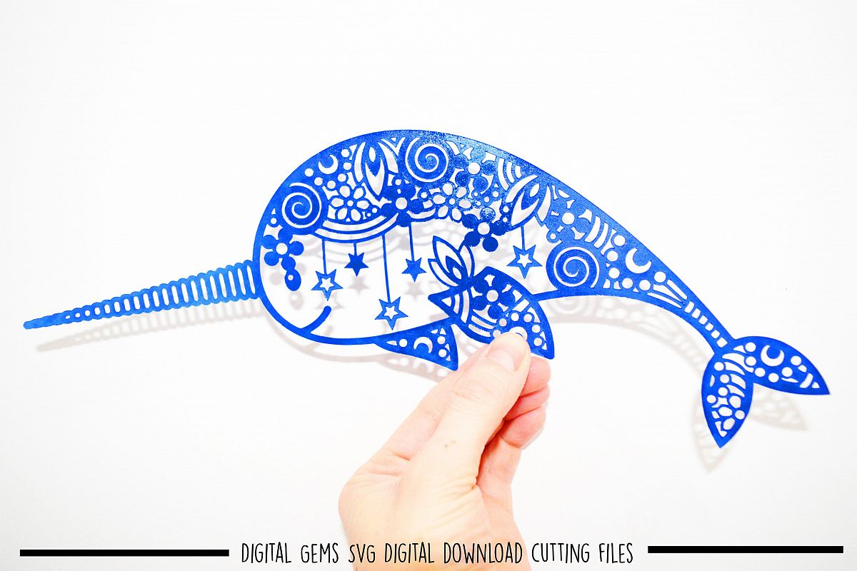 Narwhal paper cut SVG / DXF / EPS files example image 1
