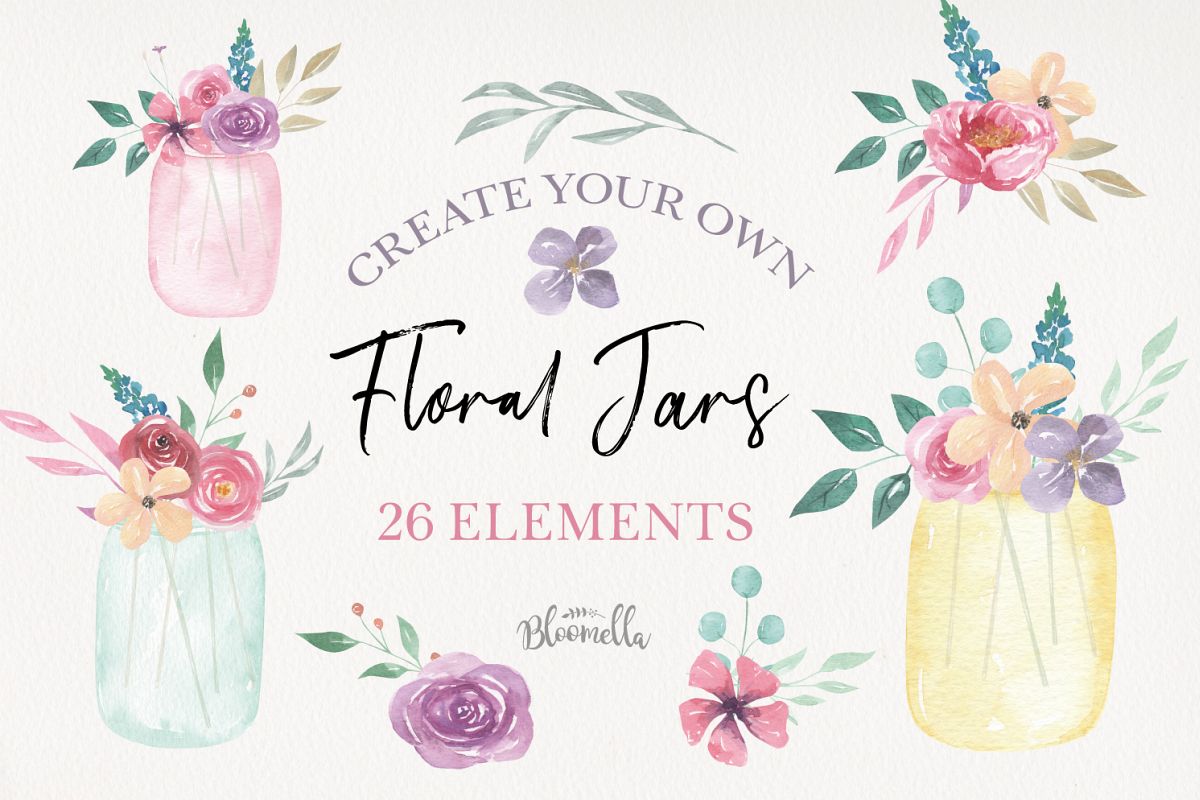 Watercolor Create Your Own - Flower Jars & Bouquets Floral example image 1
