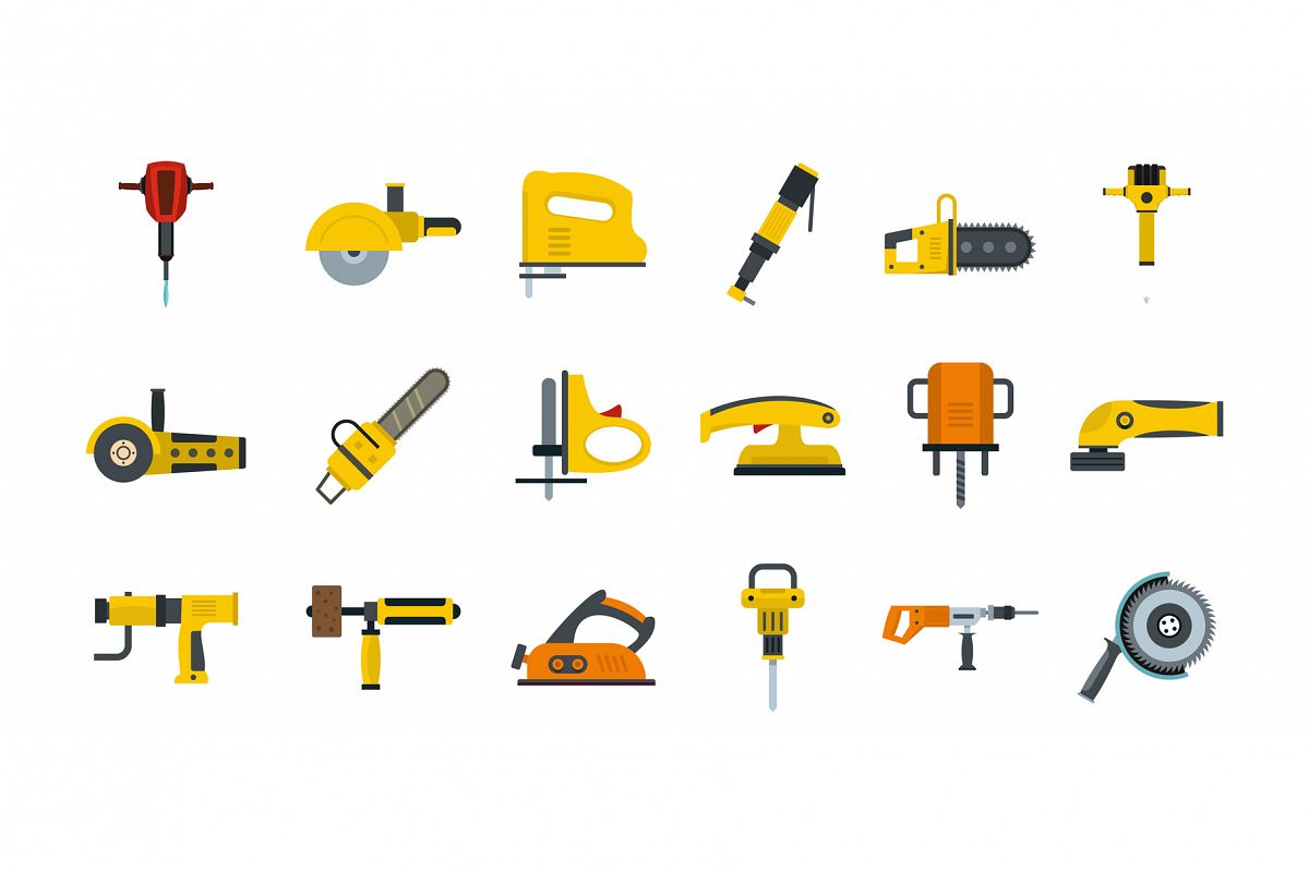 Electric tools icon set, flat style example image 1