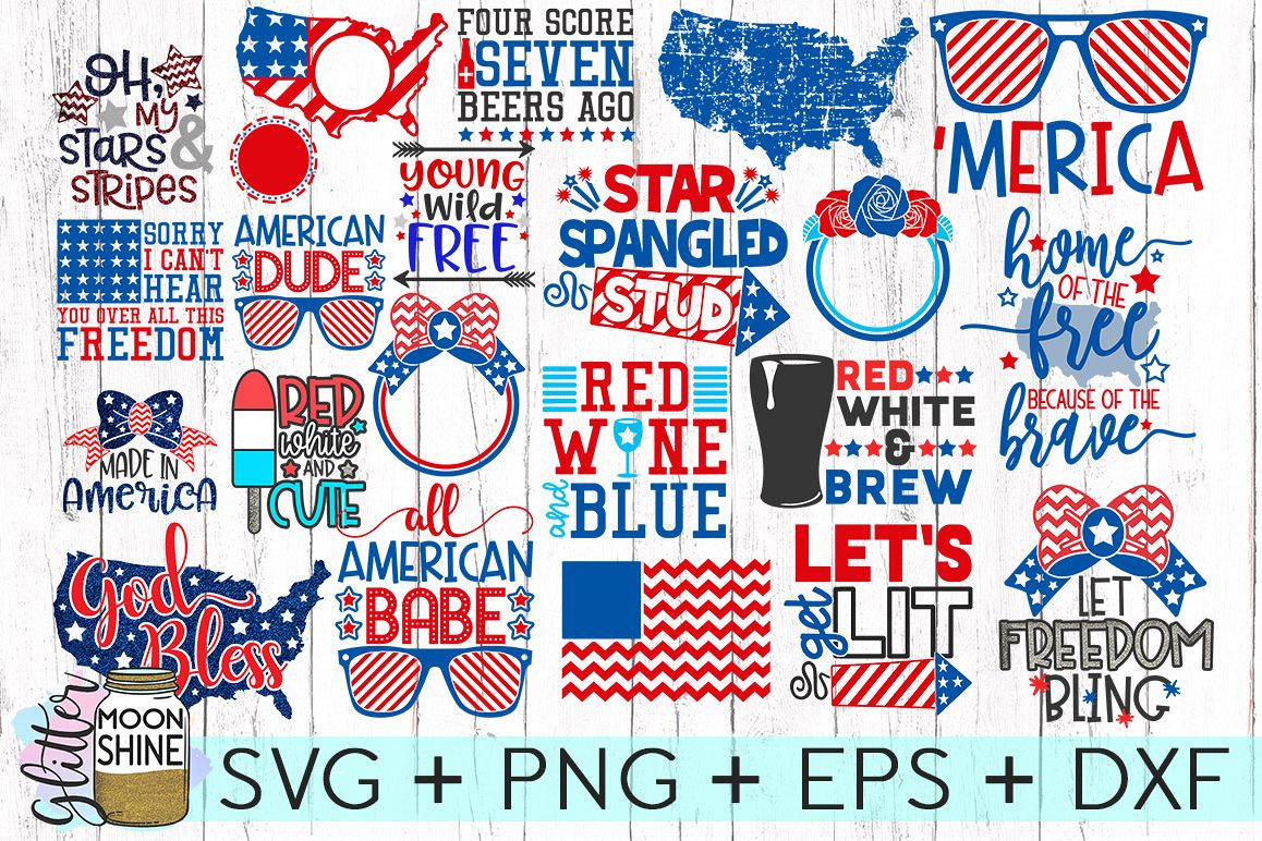 Huge 4th Of July Design Bundle of 23 SVG DXF PNG EPS Cutting Files example image 1