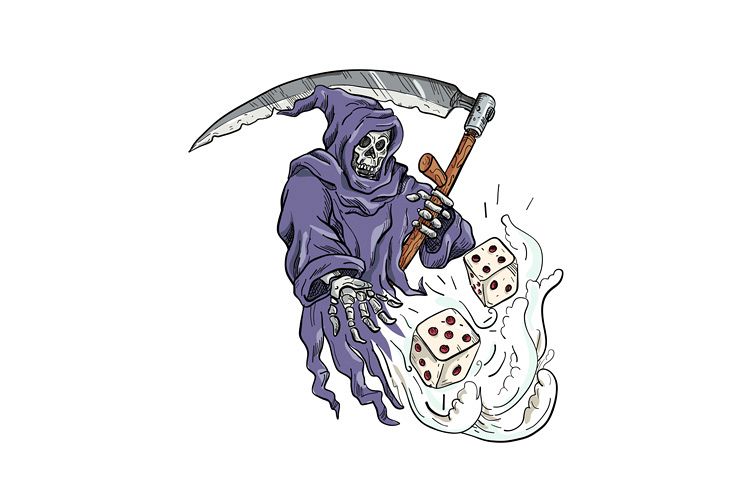 Grim Reaper Throwing the Dice Drawing Color example image 1