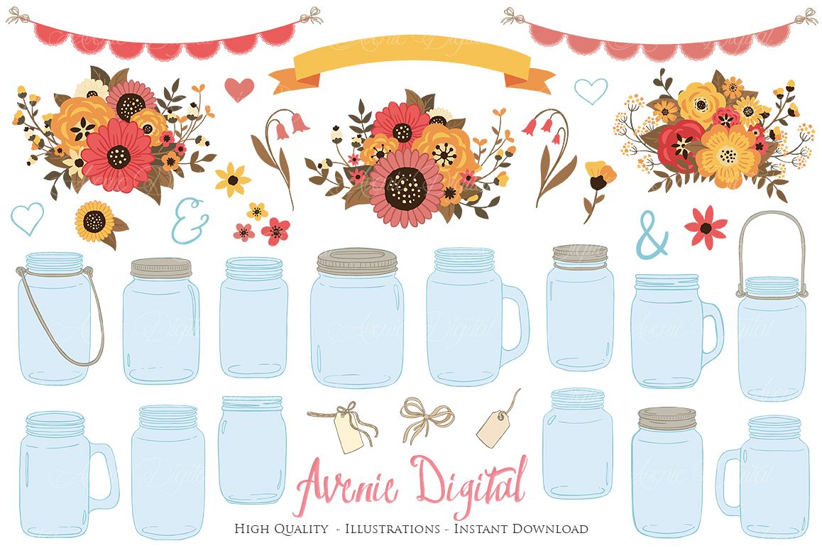 Fall Mason Jar Wedding Clipart - Autumn Wedding Graphics example image 1