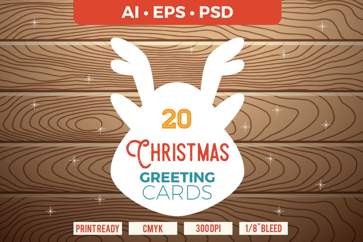 20 Christmas & New Year Cards Template AI, PS example image 1