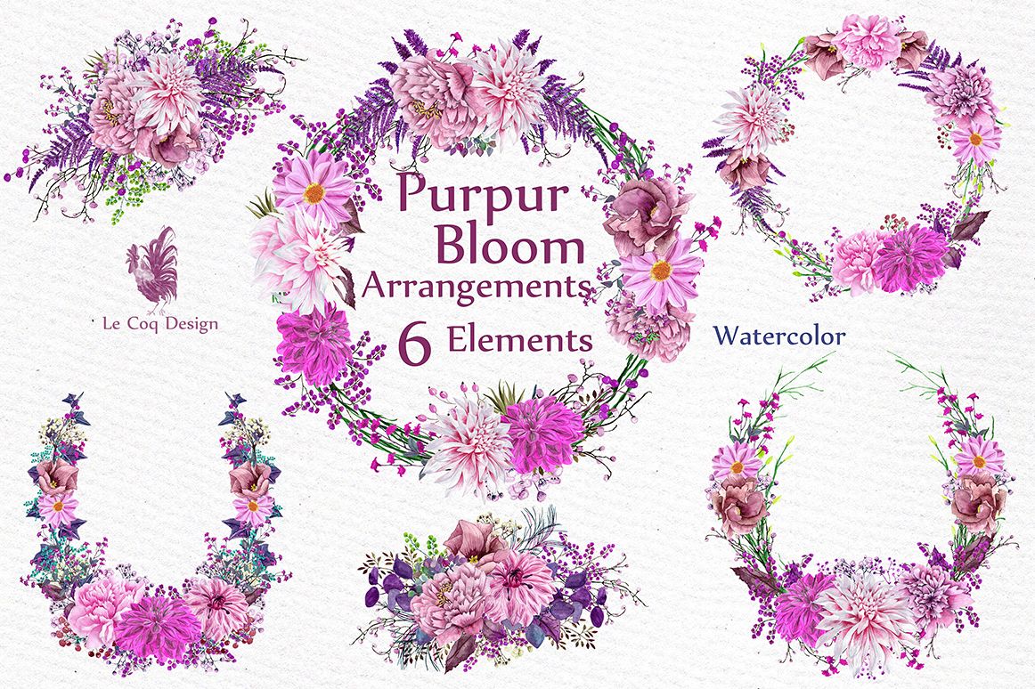 Watercolor Pink Wreaths Clipart example image 1