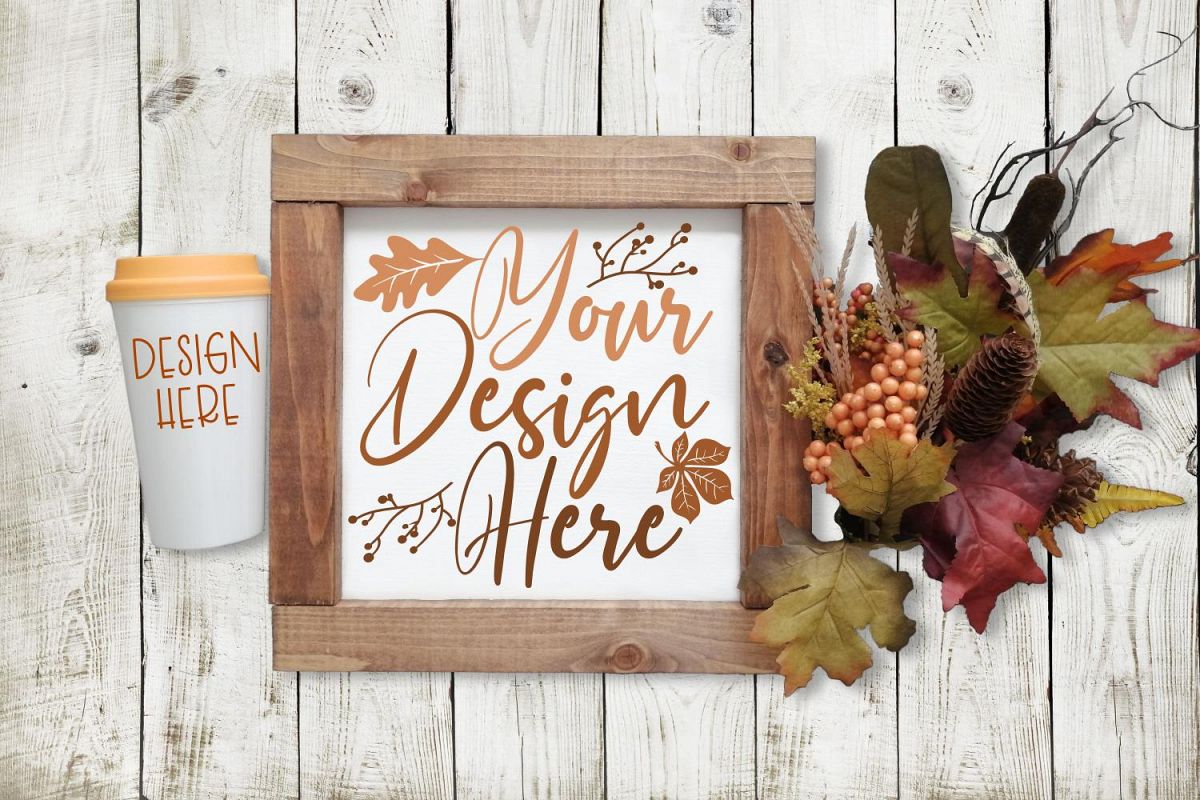 Wood Sign, Coffee Cup - DUAL MOCK-UP example image 1