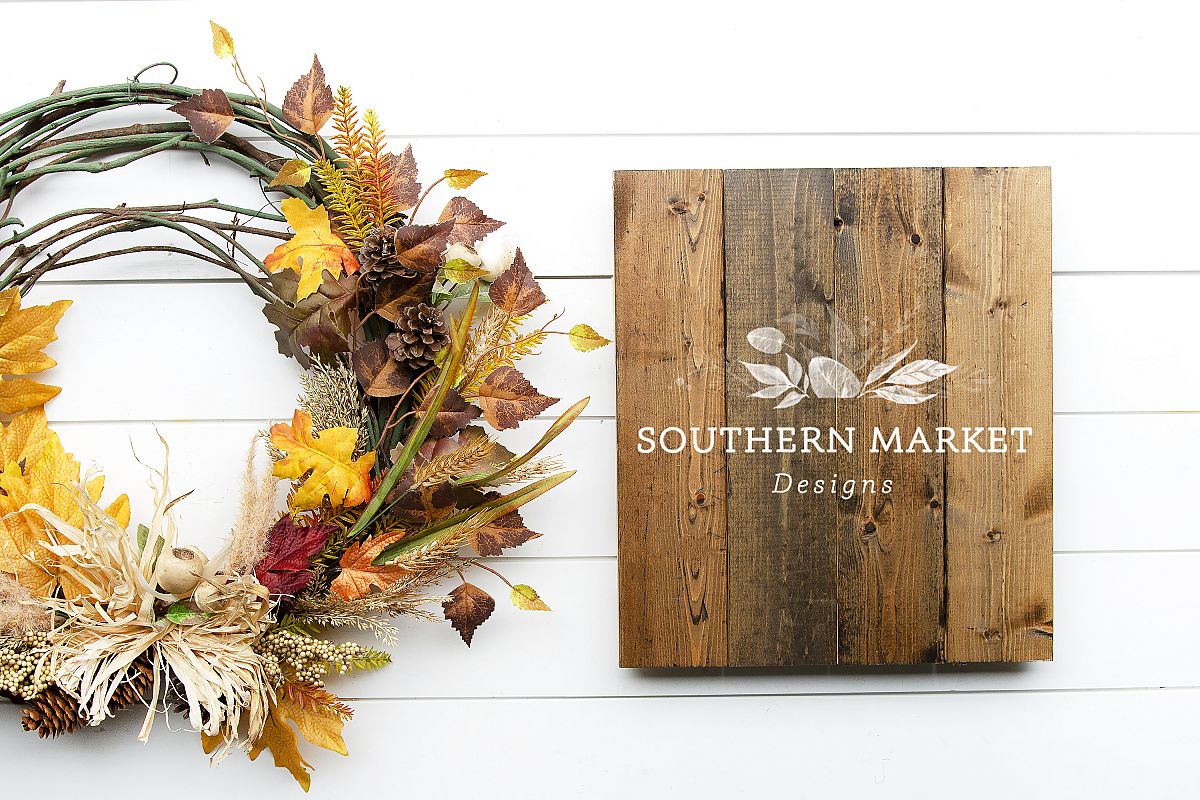 Fall Stained Pallet Wood Sign Mock Up Stock Photo example image 1