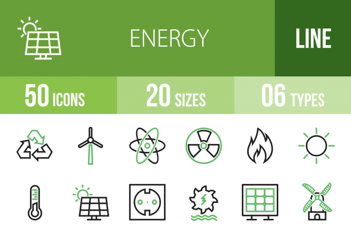 50 Energy Line Green & Black Icons example image 1