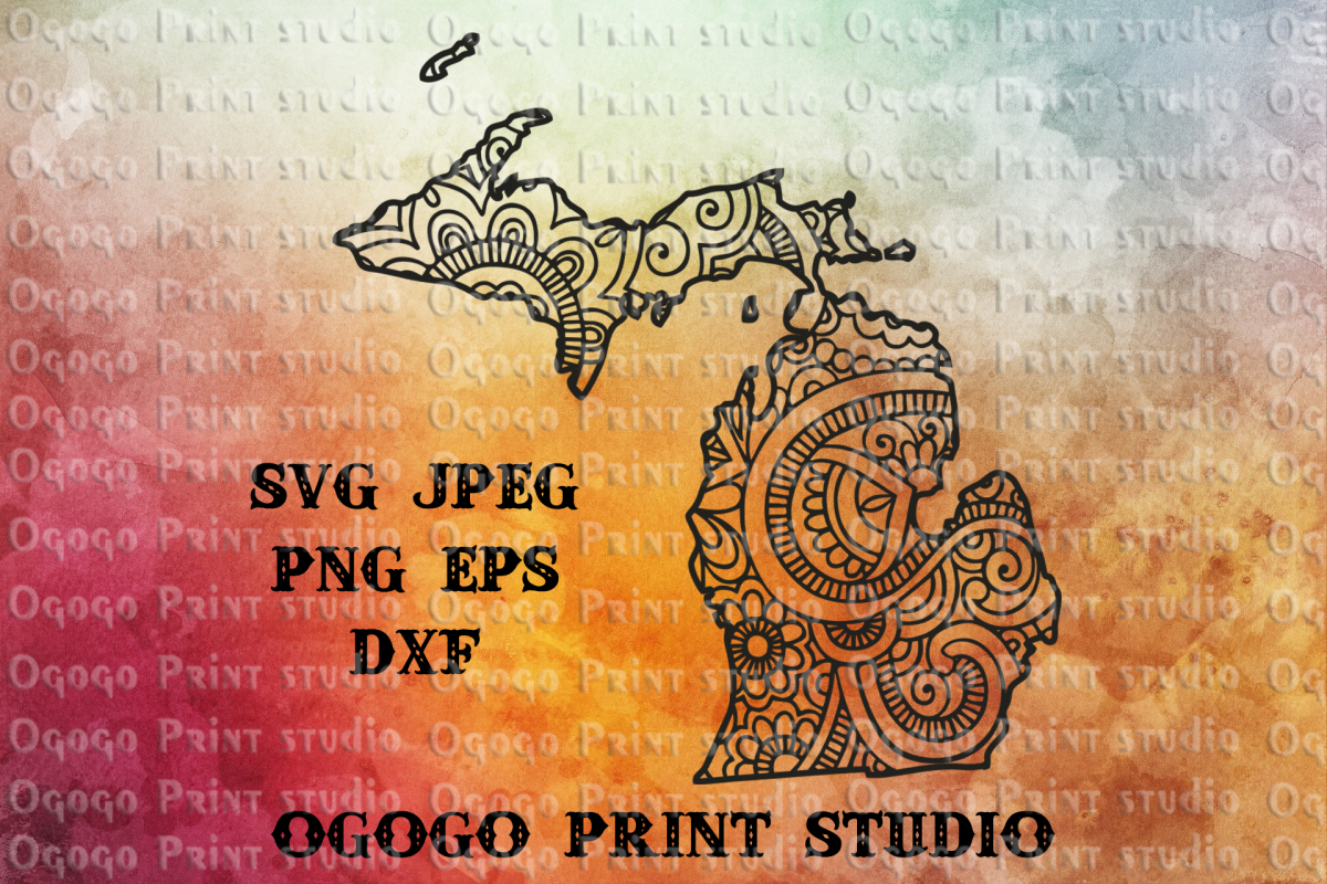 Michigan SVG, Map Zentangle SVG, Mandala svg, Travel svg example image 1