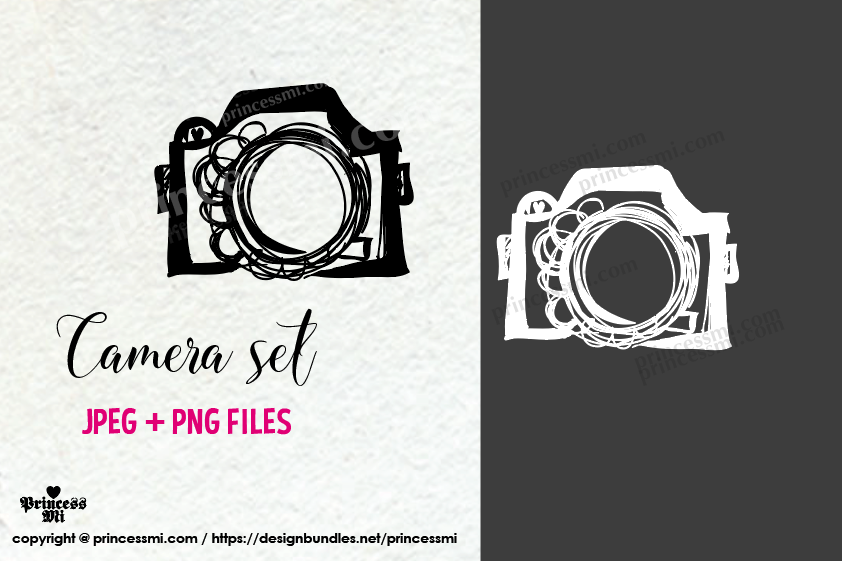doodle camera clipart set 1 , black and white verion example image 1