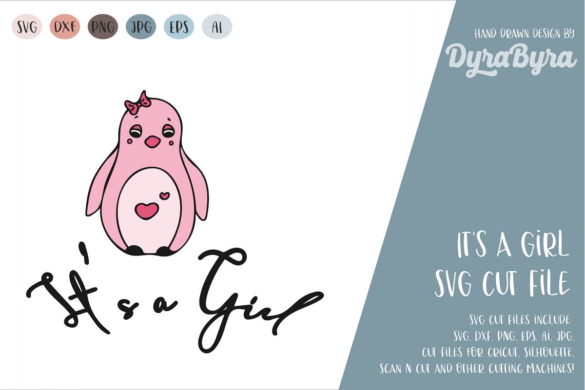 It's a Girl SVG / Cute Newborn SVG / Penguin / Baby Vector example image 1