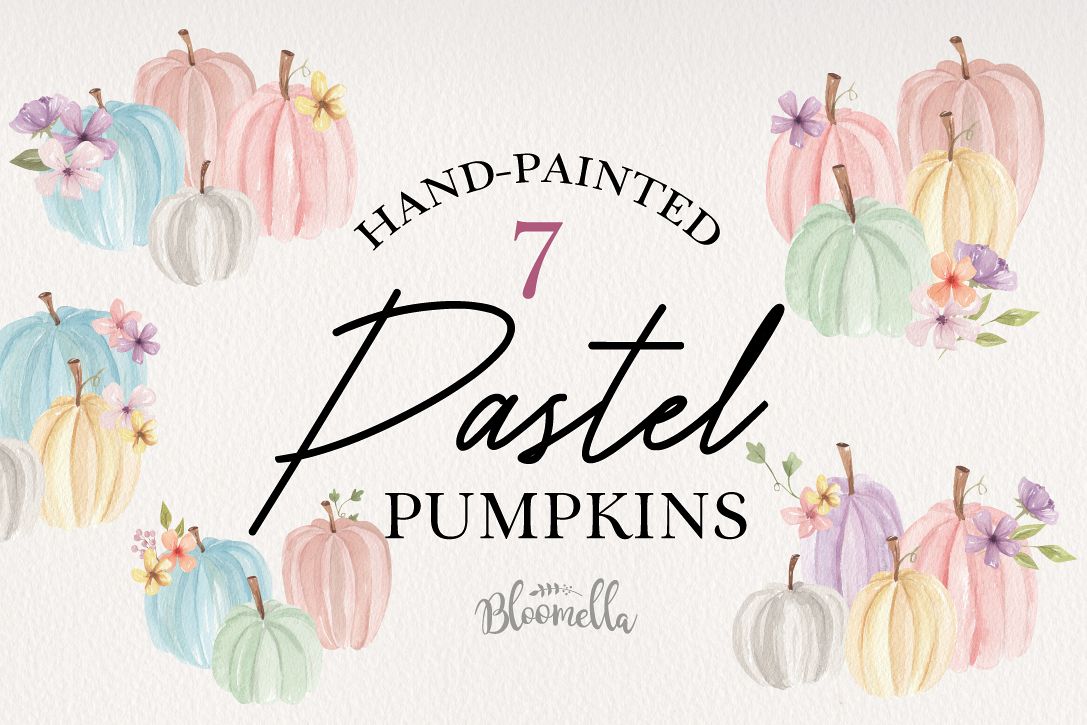 Fall Pumpkins Flowers 7 Bouquets Watercolor Florals Pastels example image 1