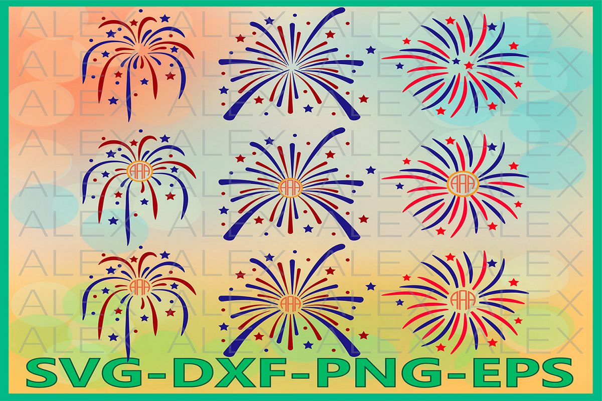 FireWorks Svg, 4th of July Svg, FireWorks Monogram Svg example image 1
