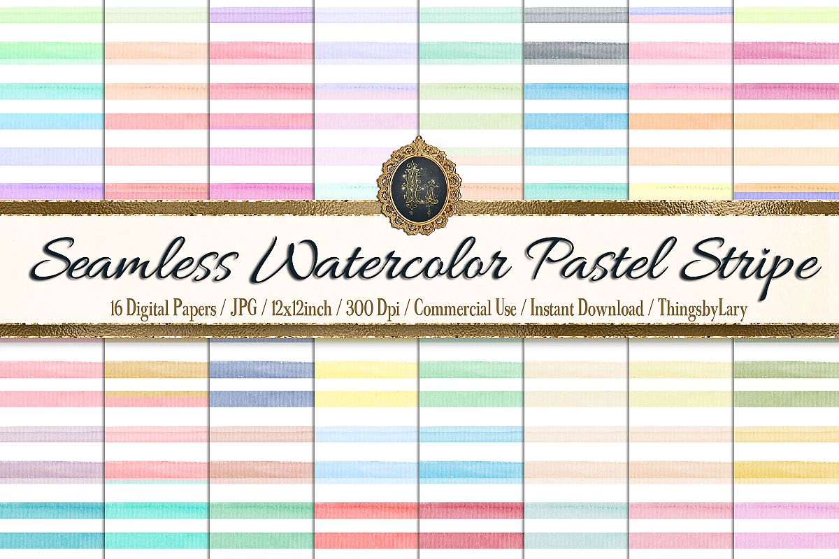 16 Seamless Watercolor Pastel Rainbow Ombre Stripes Papers example image 1