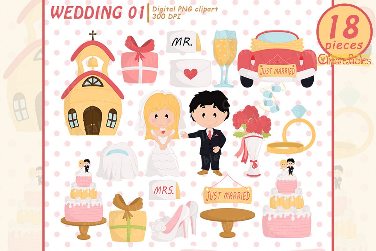 Wedding clipart, Just married clip art, LOVE art - INSTANT example image 1