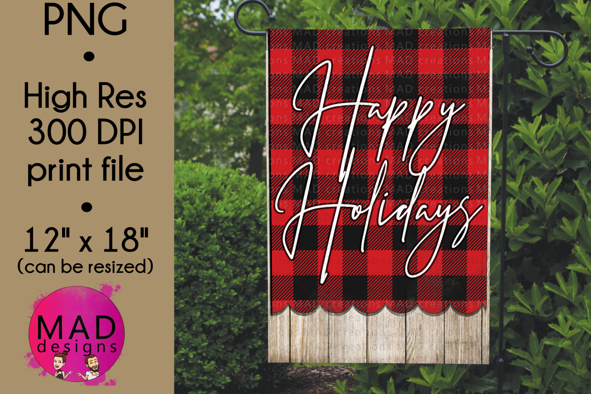 Happy Holidays - Buffalo Plaid - Garden Flag PNG example image 1