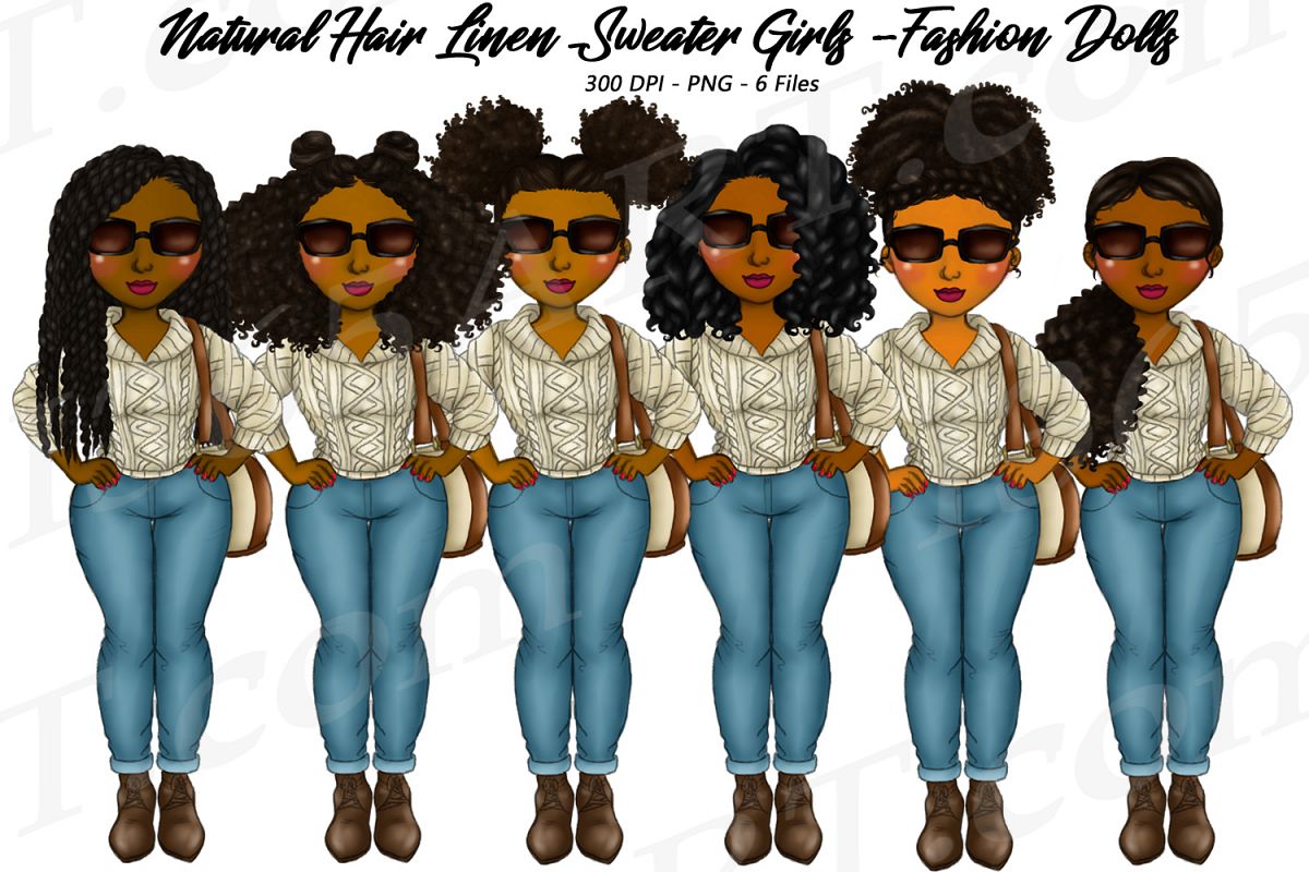 Winter Linen Sweater Black Girl Natural Hair Fashion Clipart