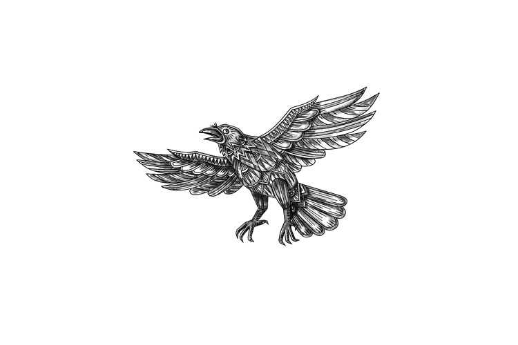 Raven Flying Up Geometric Mandala Tattoo example image 1
