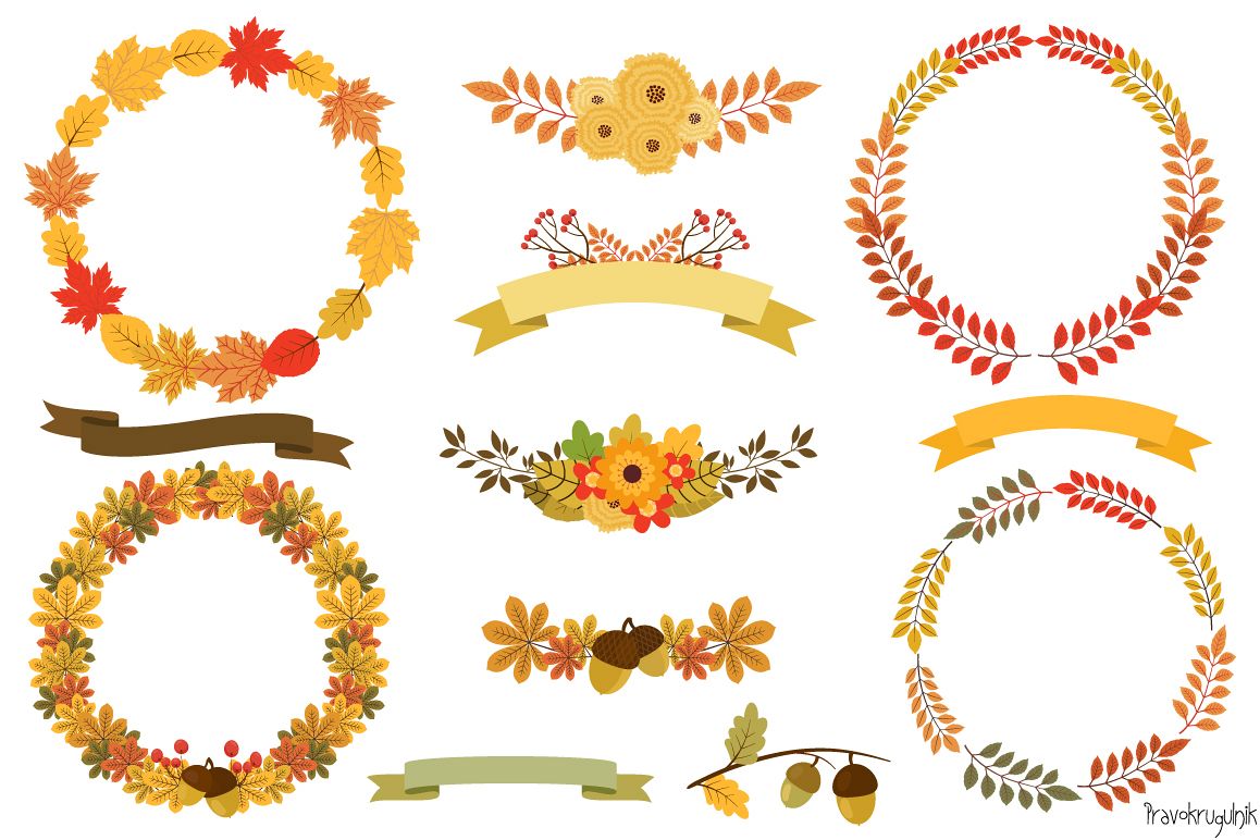 Autumn Wreaths Clipart, Fall Wreath Set example image 1