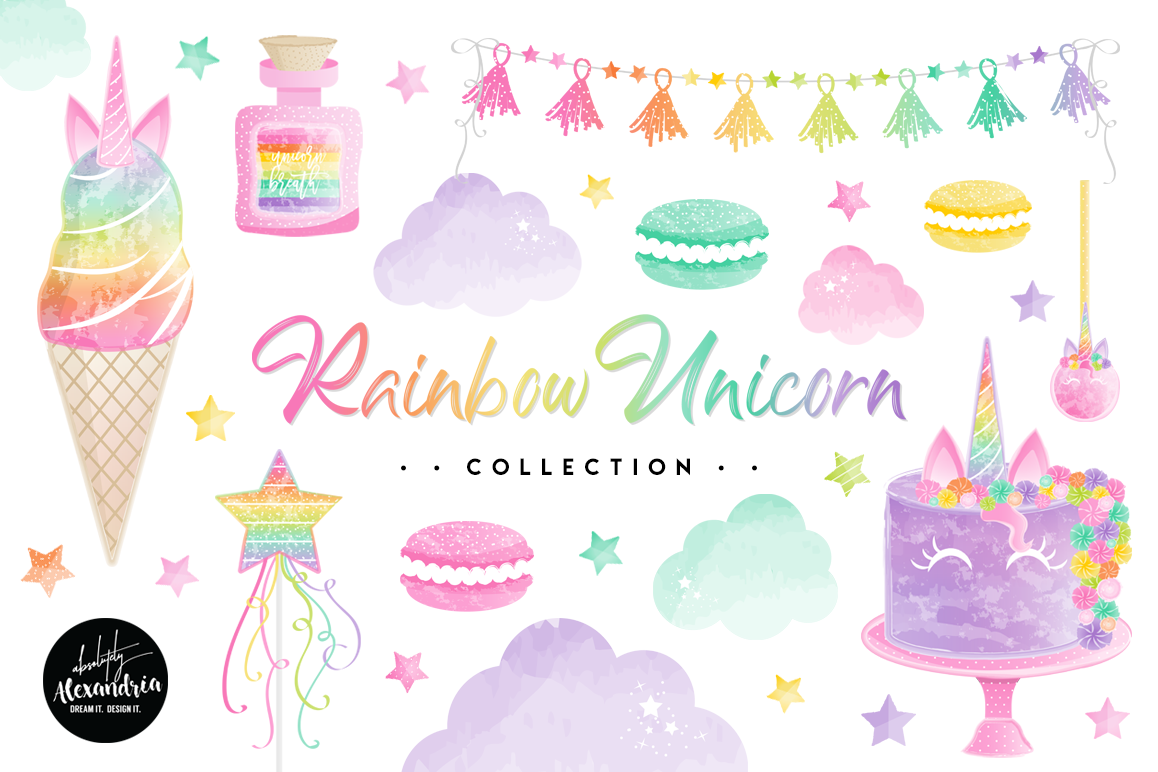Rainbow Unicorn Clipart Graphics & Digital Paper Patterns Bundle example image 1