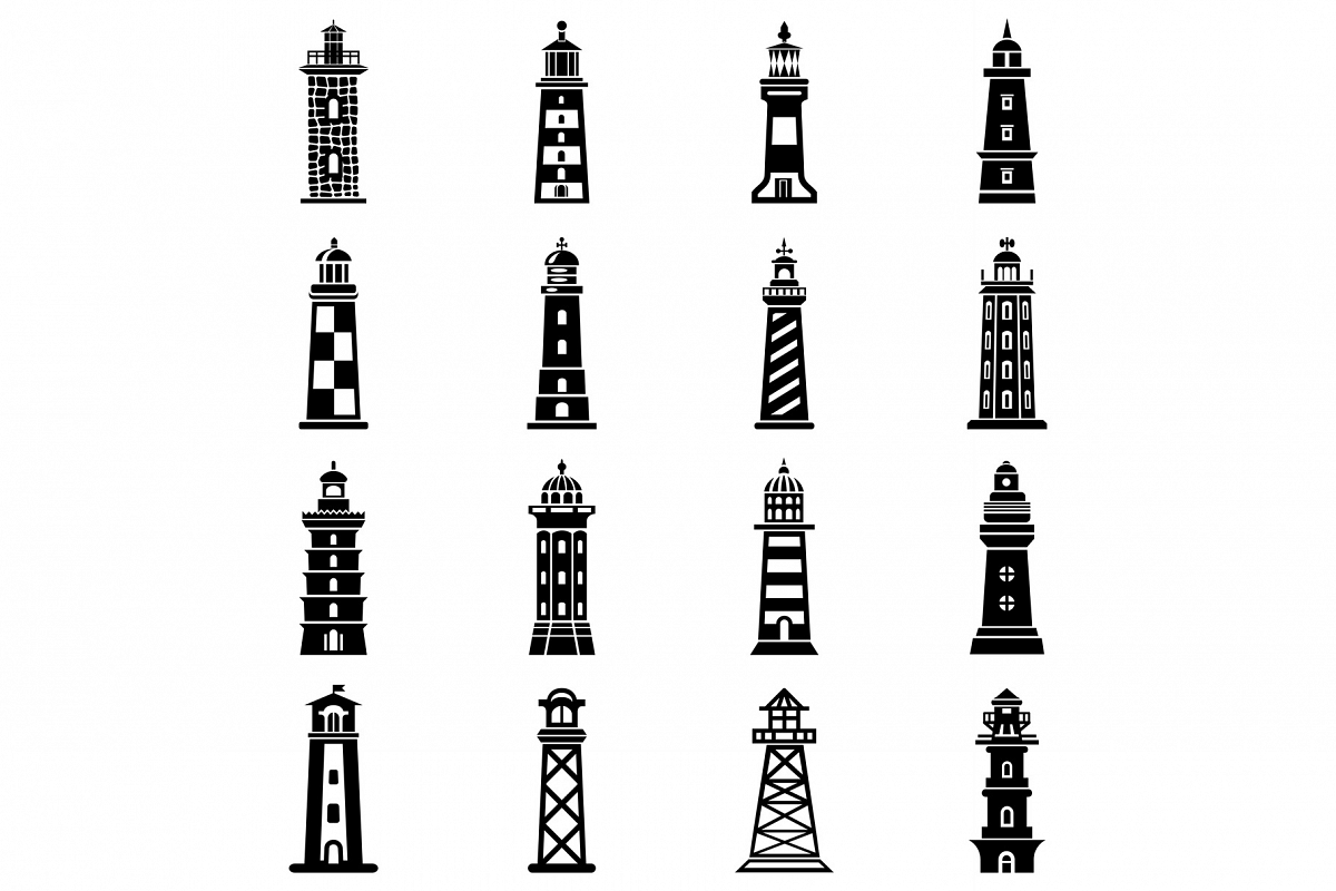 Lighthouse icons set, simple style example image 1