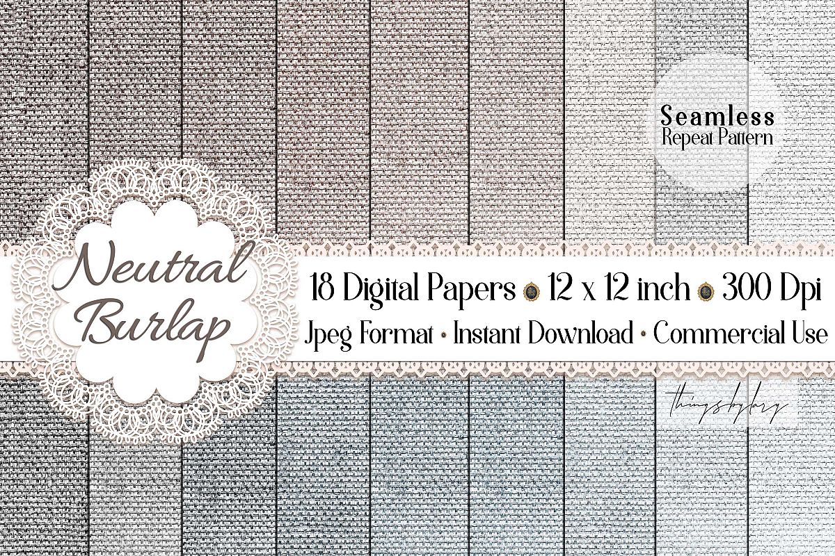 18 Seamless Realistic Neural Linen Burlap Digital Papers example image 1