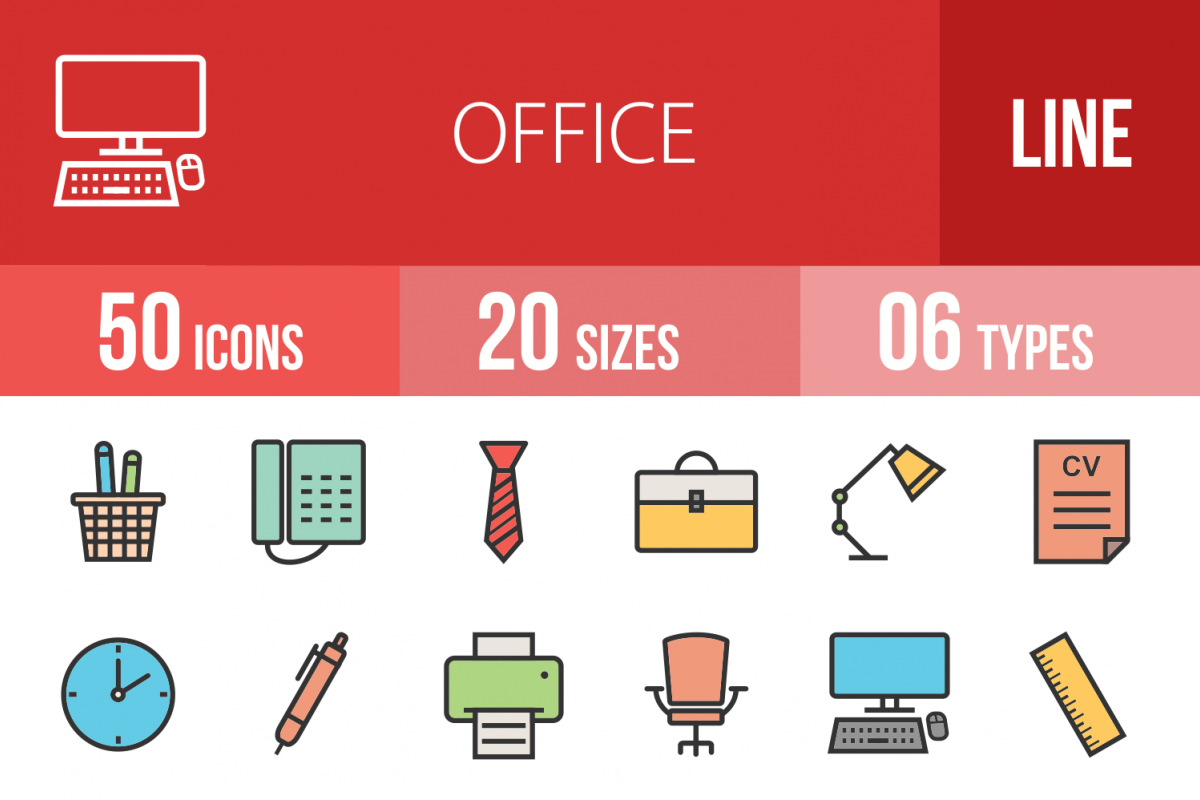 50 Office Linear Multicolor Icons example image 1
