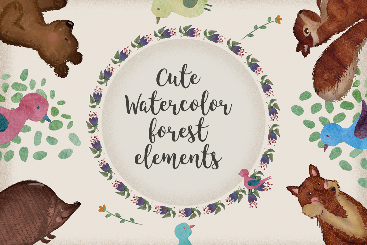Cute Watercolor Forest Elements example image 1