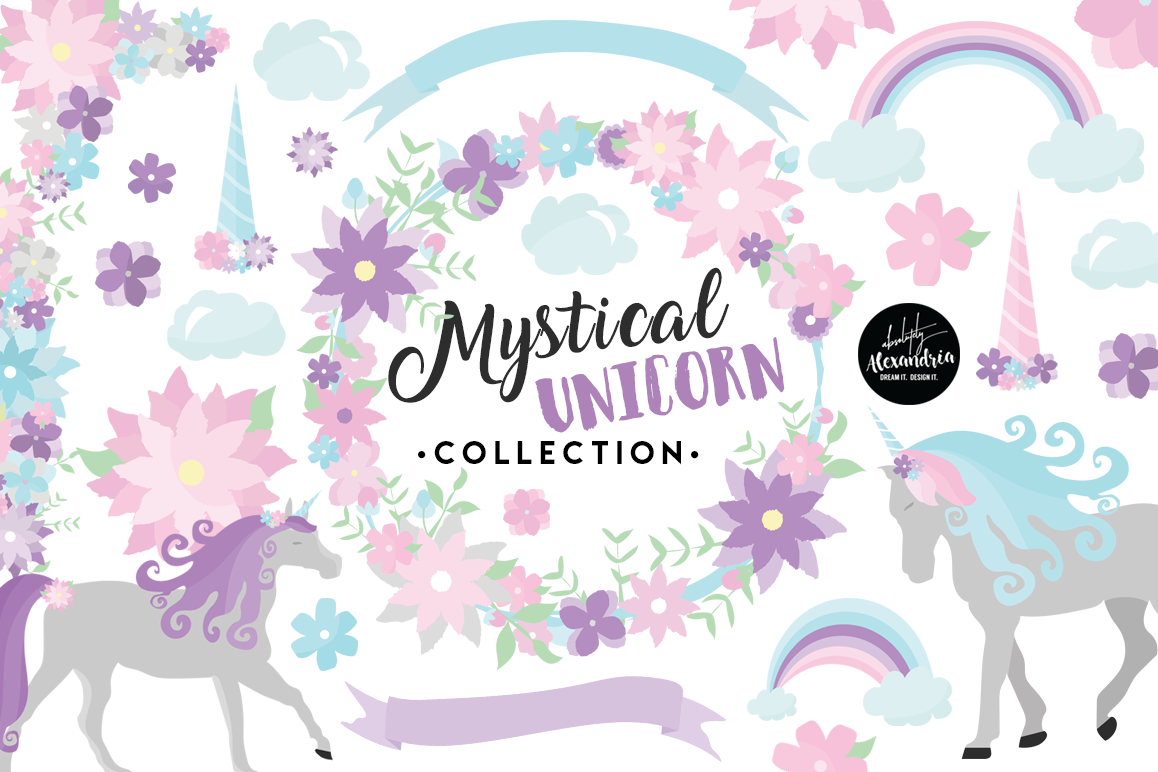 Mystical Unicorn Clipart Graphics & Digital Paper Patterns Bundle example image 1