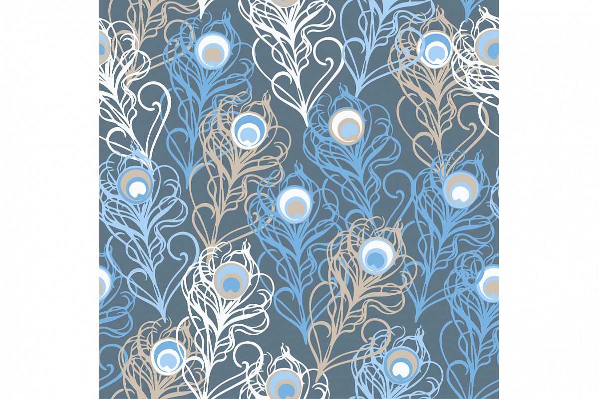 Seamless vector background with decorative peacock feathers. example image 1