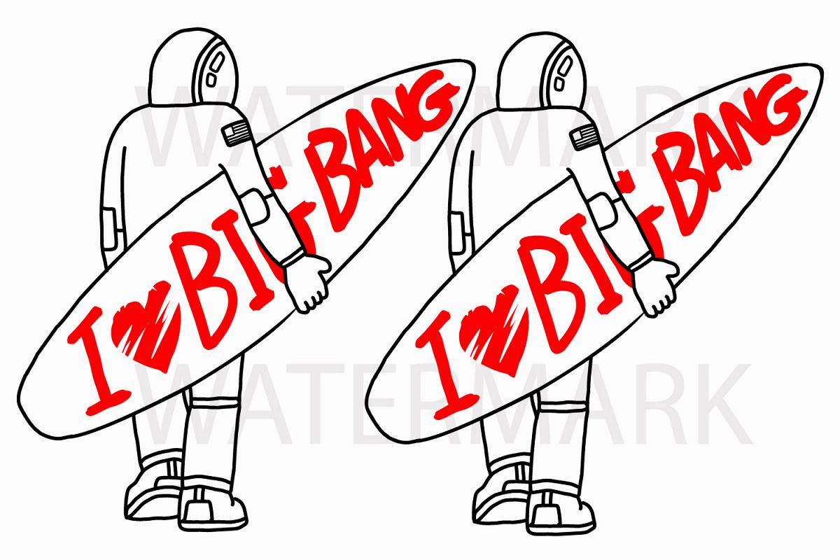 Astronaut Holding Surfboard Looking Back - Color and Outline version - SVG/JPG/PNG Hand Drawing example image 1
