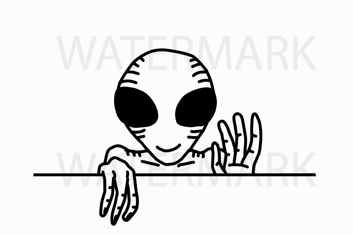 Alien Peeping and saying hello - SVG/JPG/PNG Hand Drawing example image 1