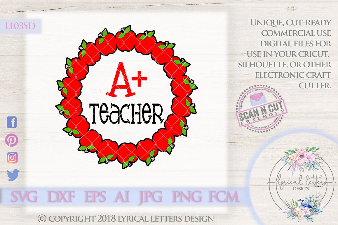 A Teacher Apple Wreath SVG Cut File LL035D example image 1
