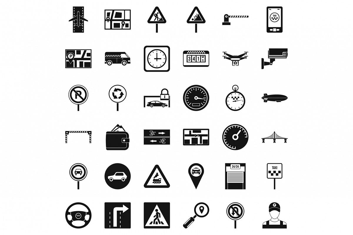 Car in city icons set, simple style example image 1