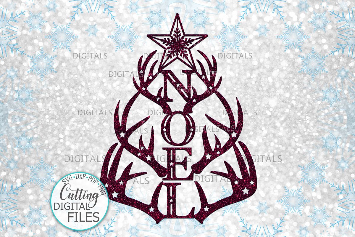 Christmas Tree Noel with deer antlers laser cut out svg png example image 1