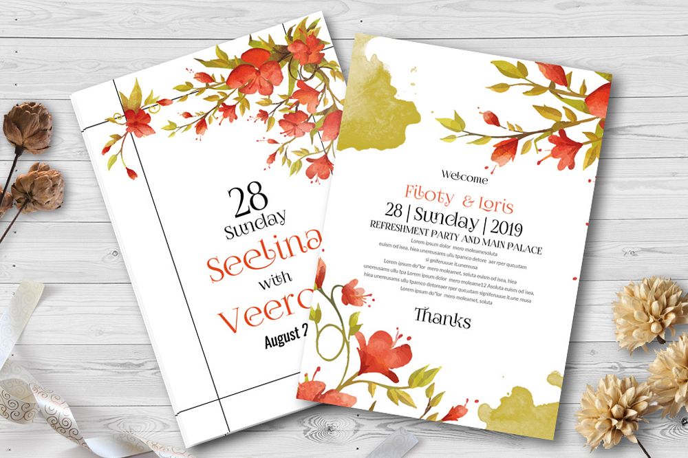Double Sided Floral Wedding Invites example image 1