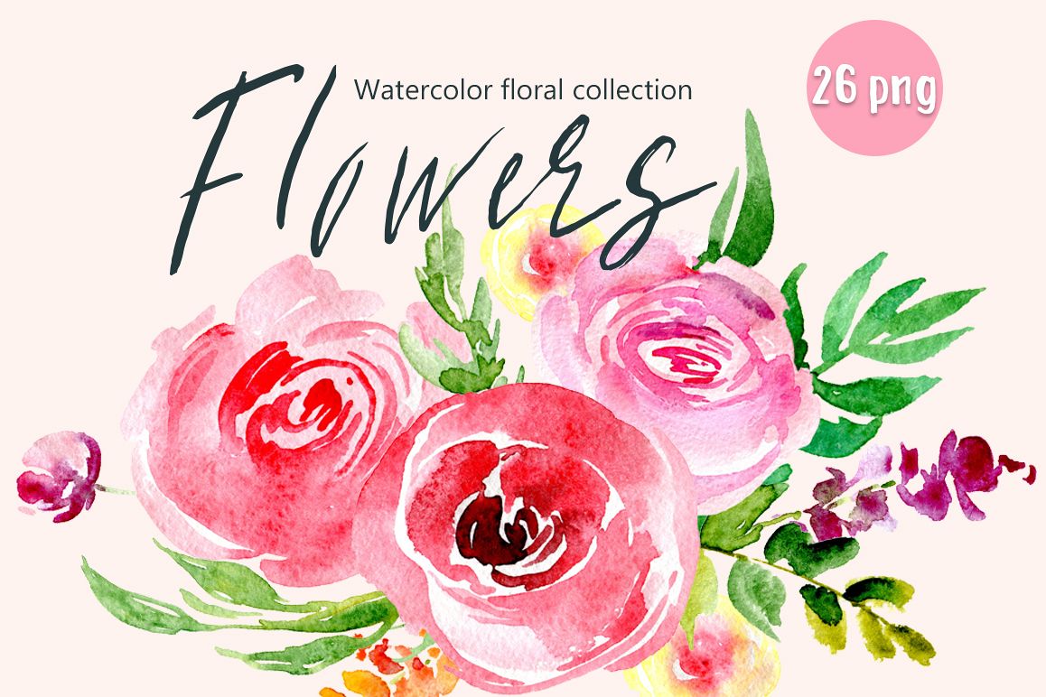 Watercolor red & pink flowers example image 1