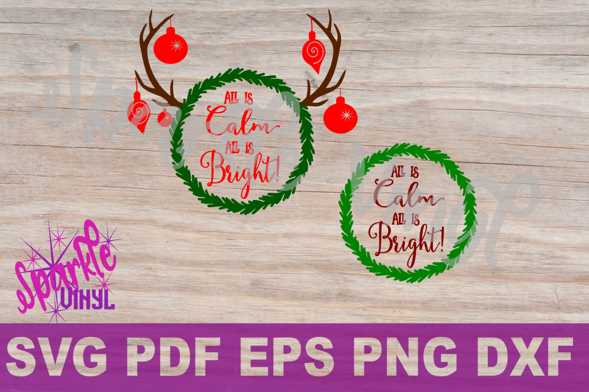 Download Svg Christmas wreath Antlers All is calm saying Christmas ...