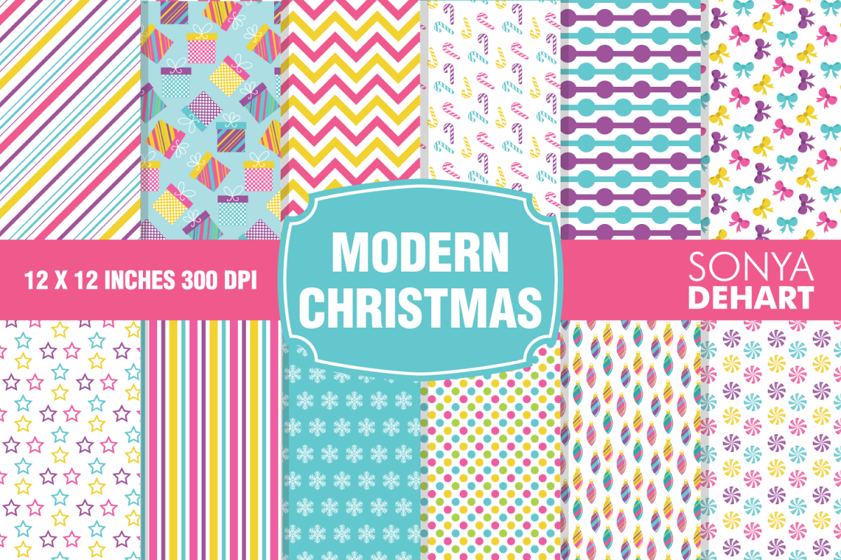 Modern Christmas Digital Paper Pattern Pack example image 1