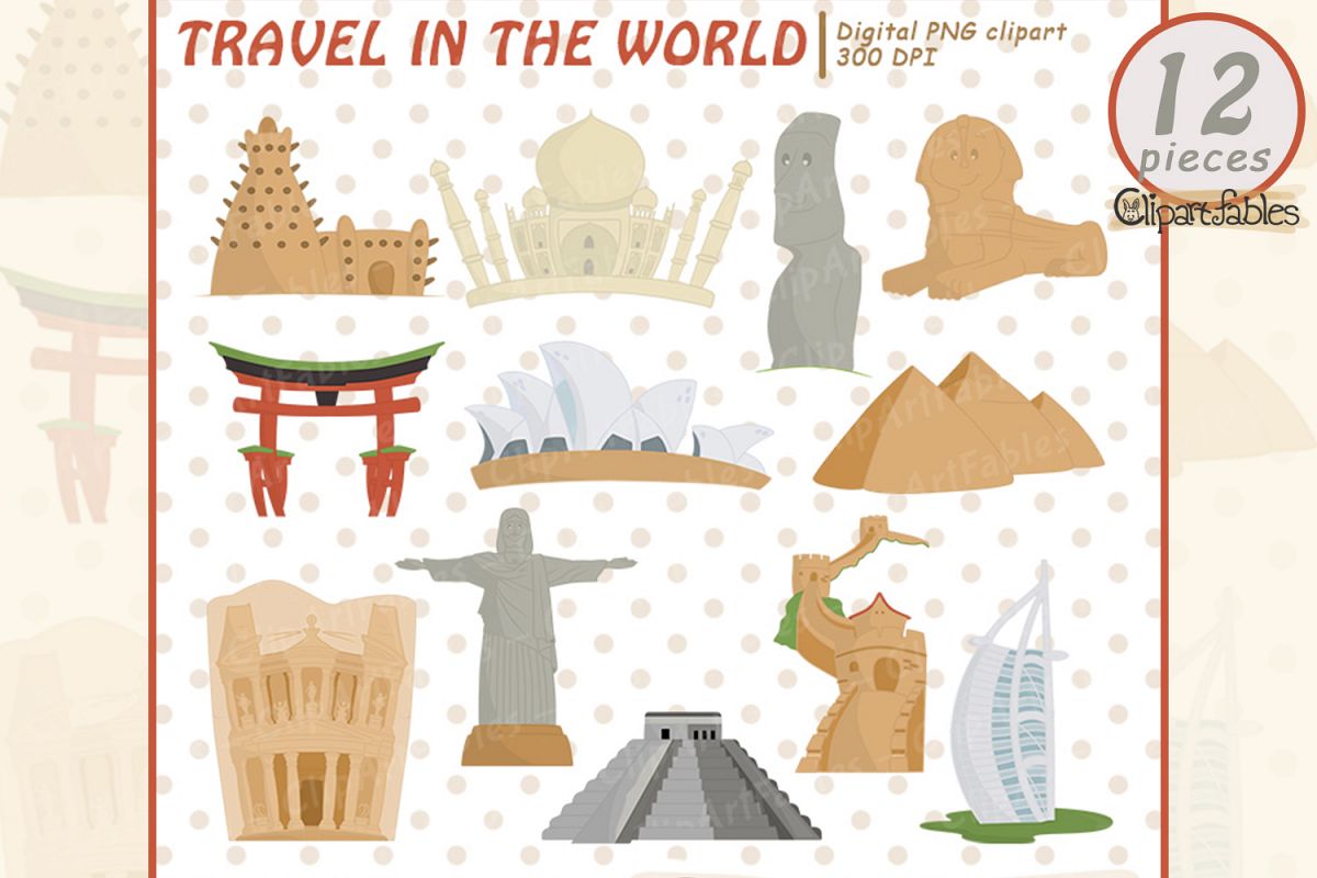 TRAVEL in the WORLD clipart, Seven wonders of the world example image 1