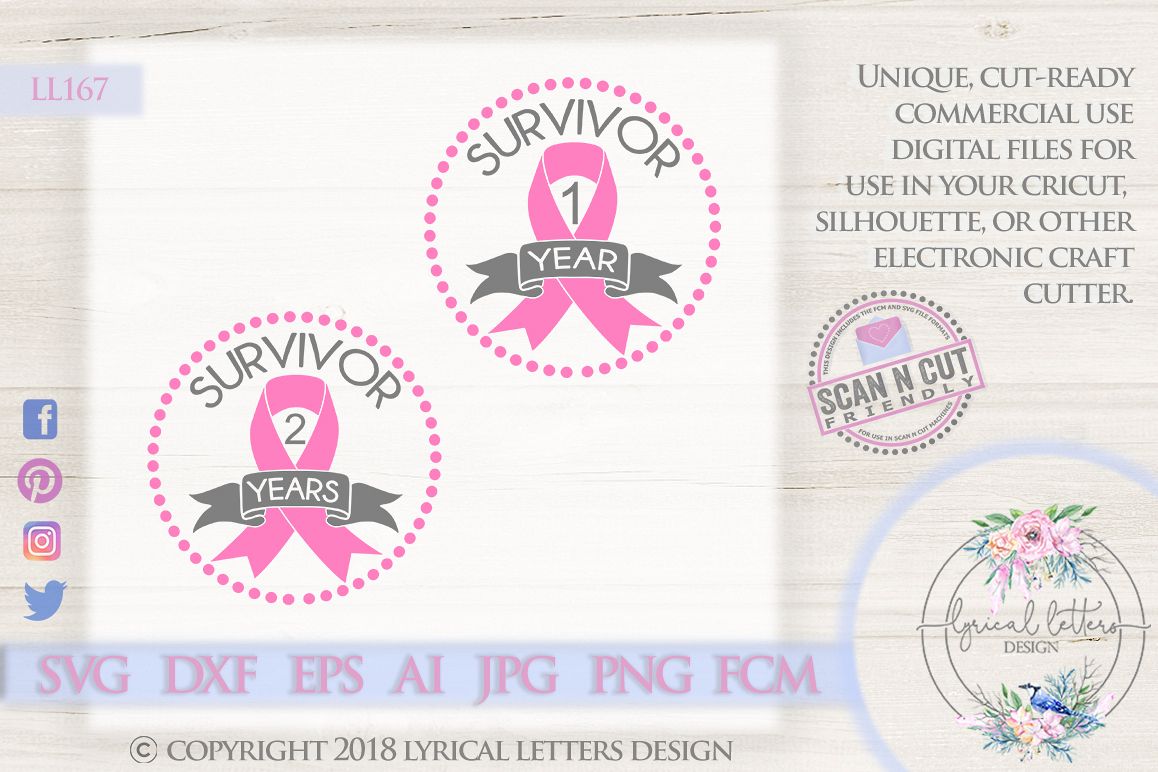 Survivor Anniversary Cancer Pink Ribbon SVG Cut File LL167A example image 1
