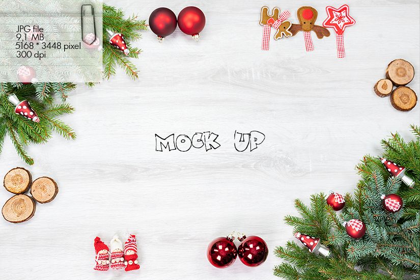 Mock Up - Christmas traditional decorations in red white example image 1