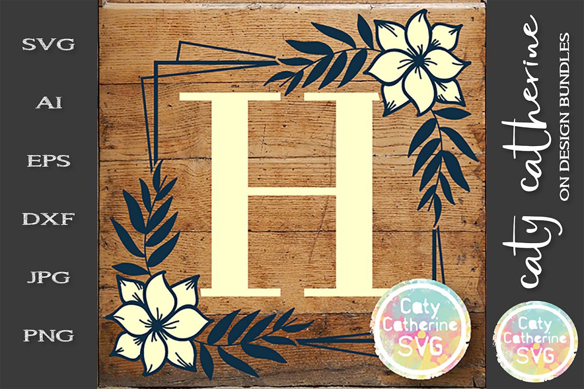 Letter H Floral Monogram Frame SVG Cut File example image 1