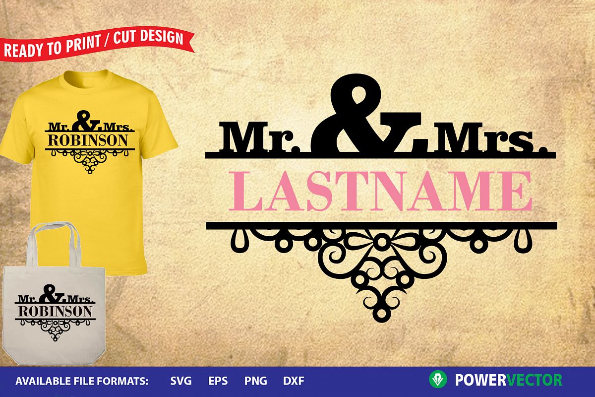 Mr and Mrs SVG Cut File | Wedding Split monogram Frame example image 1