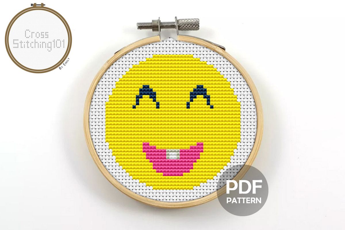 Emoji Smiley Modern Cross Stitch Pattern- Instant Download example image 1